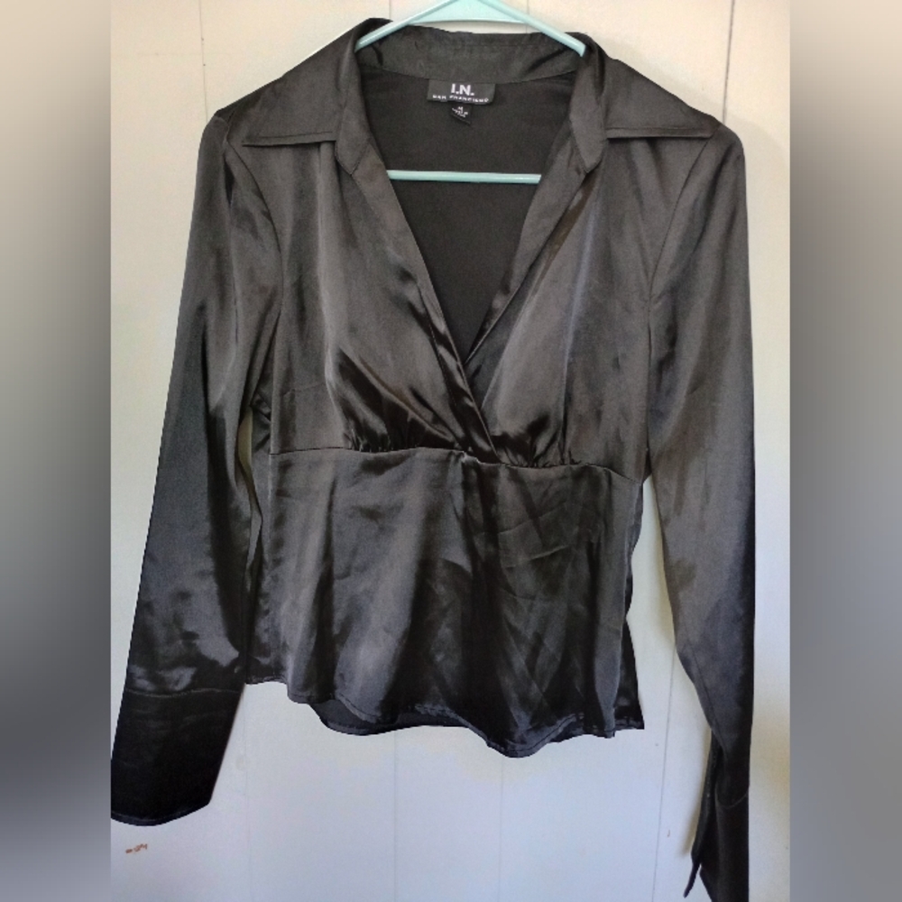 Black Satin Long Sleeve Blouse